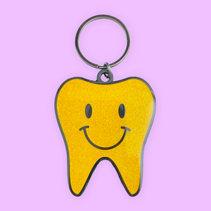 Happy Tooth - Yellow Glitter Key Ring