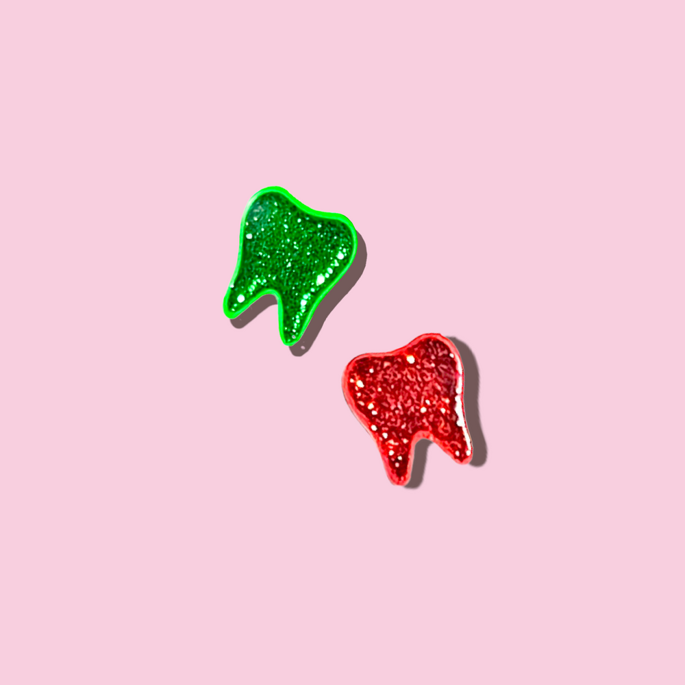 Red & Green Glitter Mini Tooth Pin Set