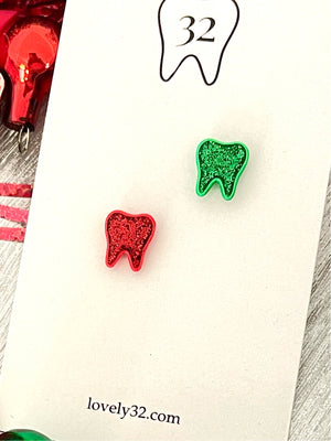 
            
                Load image into Gallery viewer, Red &amp;amp; Green Glitter Mini Tooth Pin Set
            
        