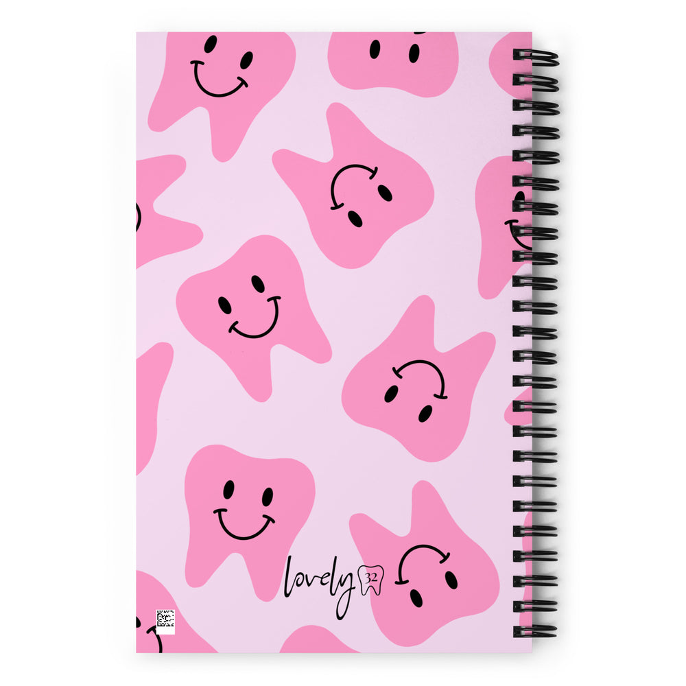 Pink Happy Tooth Spiral Notebook in Light Pink
