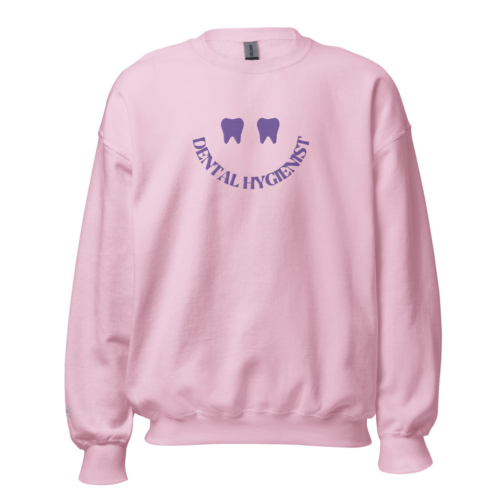 
            
                Load image into Gallery viewer, Dental Hygienist Happy Tooth Smile Sweatshirt Purple Embroidery
            
        