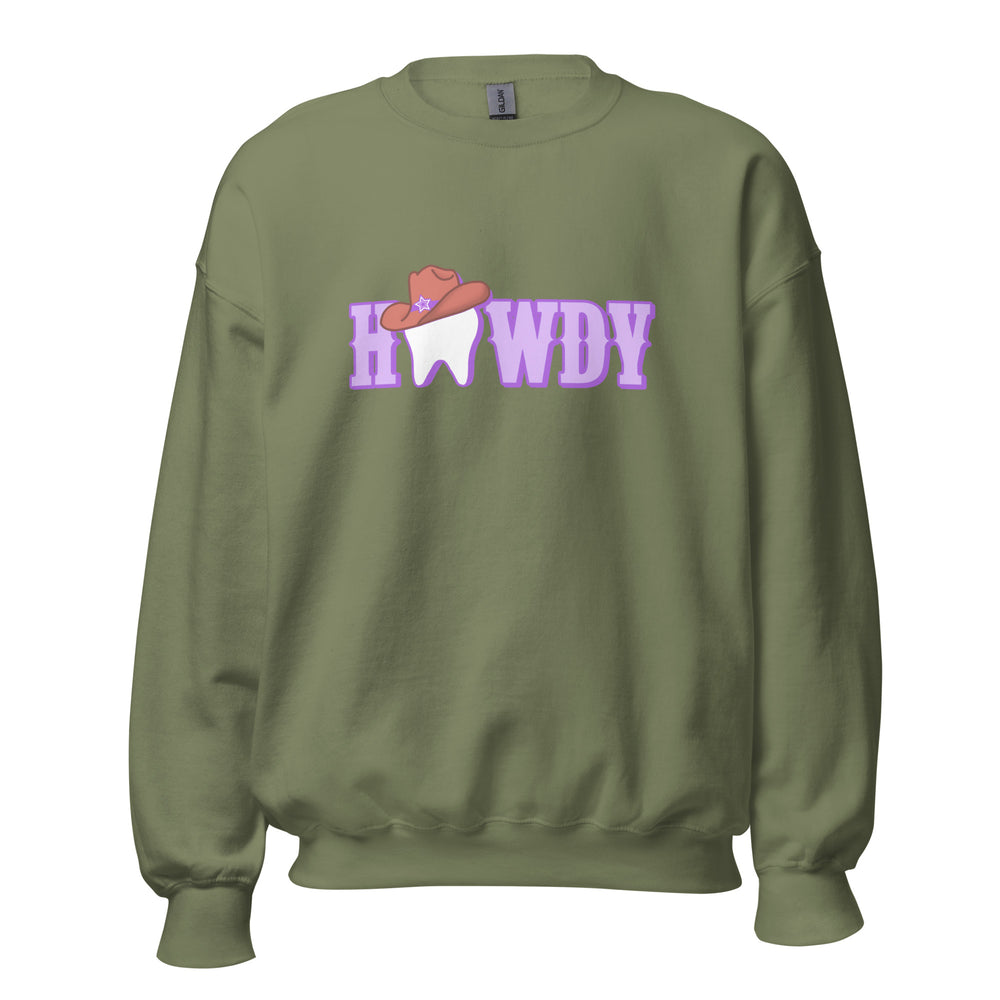 
            
                Load image into Gallery viewer, Howdy Cowgirl Tooth Brown Hat Sweatshirt Lavender Design
            
        