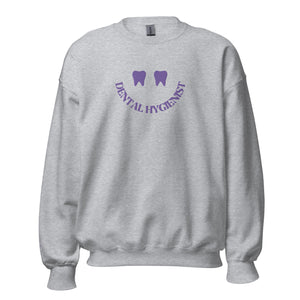 
            
                Load image into Gallery viewer, Dental Hygienist Happy Tooth Smile Sweatshirt Purple Embroidery
            
        