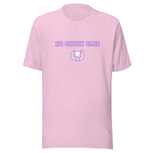 No Cavity Club T-Shirt, Varsity Letters- Lavender and Pink Design