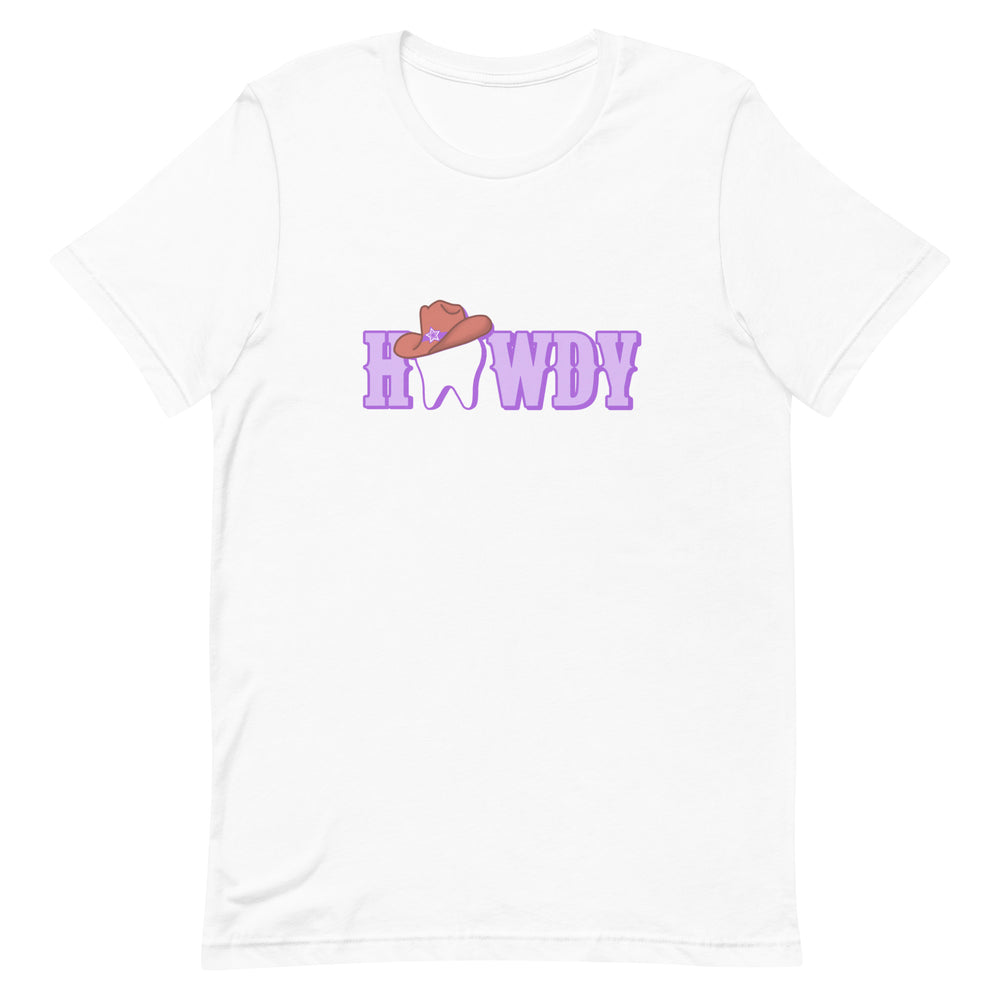 Howdy Cowgirl Tooth Brown Hat T-Shirt Lavender Design