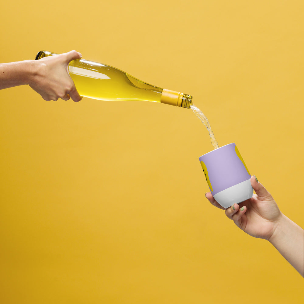 
            
                Load image into Gallery viewer, Yellow Happy Tooth Wine Tumbler in Lavender
            
        