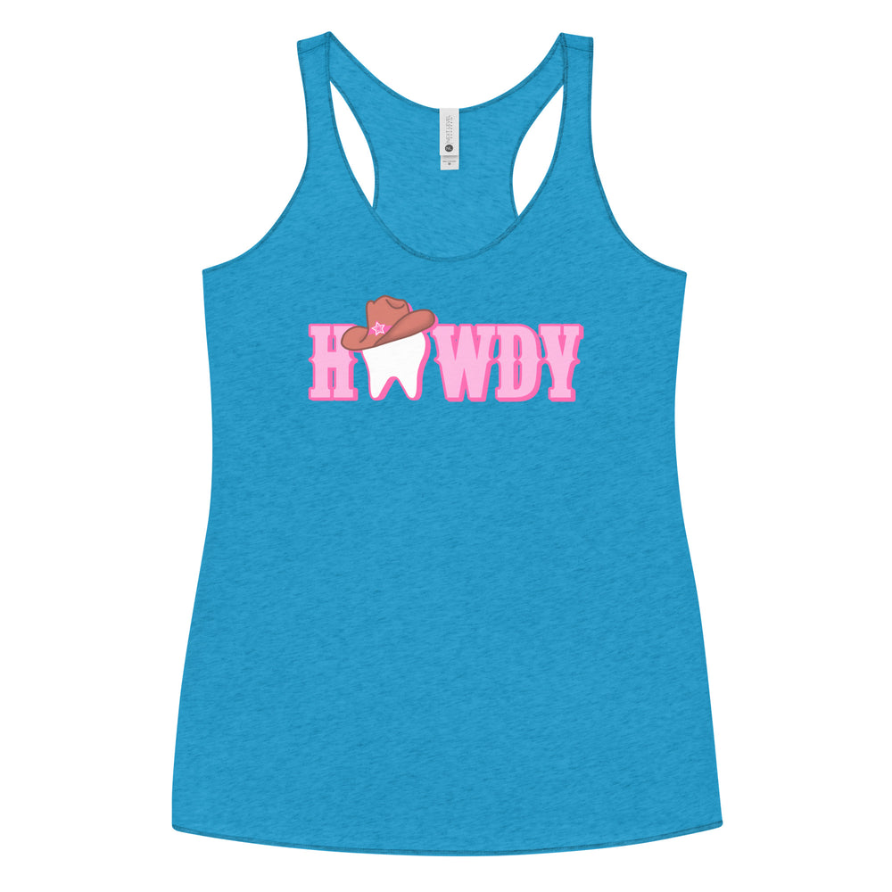 Howdy Tooth Cowgirl Women's Racerback Tank- Pink Design